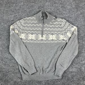 Weatherproof Vintage Sweater Mens L Gray Fair Isle 1/4 Zip Pullover Warm Casual
